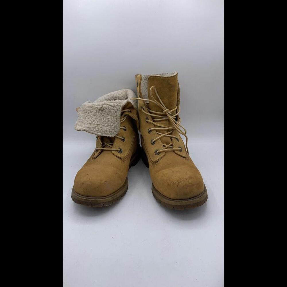 Timberland Authentics Teddy Fleece Fur Folddown Army Boots Lace Up Size 7.5 Tan